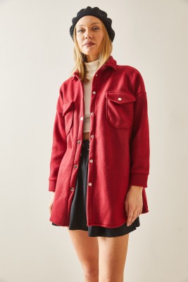 Bordo Çıtçıt Düğmeli & Cepli Polar Gömlek 4KXK2-47861-05 - 3