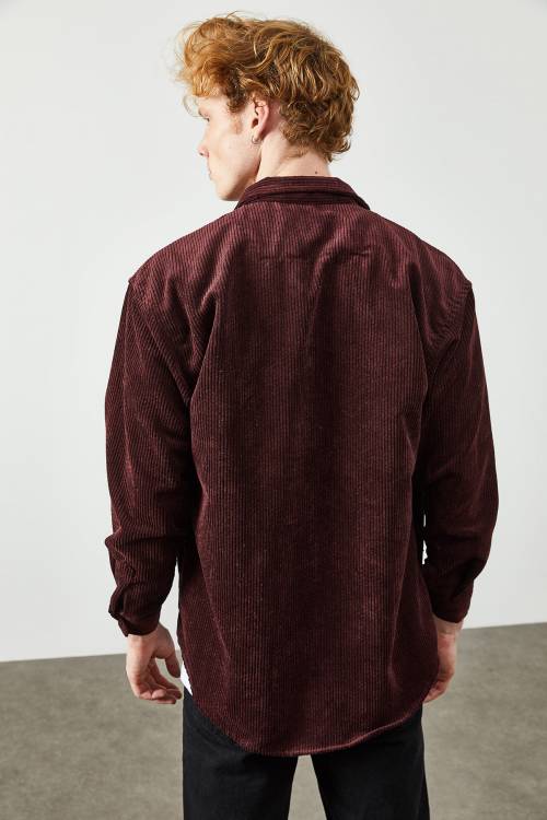 Bordo Kadife Düğmeli Gömlek 2KXE2-45342-05 - 6