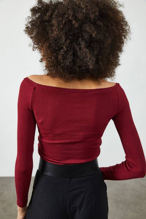 Bordo Önü Büzgülü Kaşkorse Bluz 2KXK2-45826-05 - 5