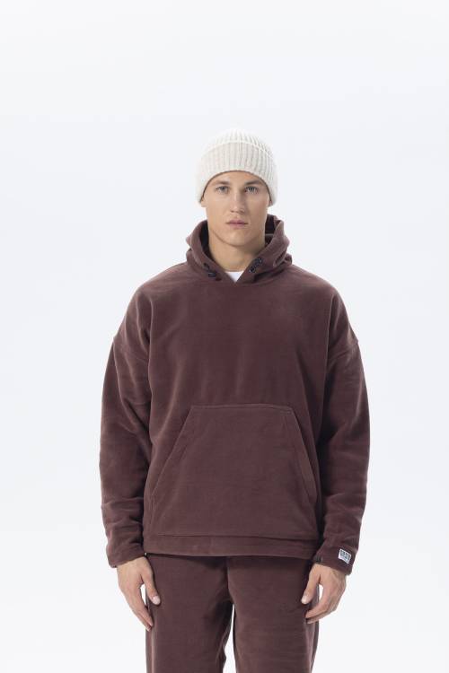 XHAN - Bordo Oversize Kapüşonlu Polar Sweatshirt 2KXE8-45511-05
