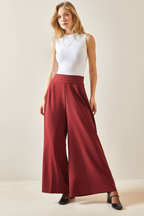 Bordo Pens Dikişli Bol Paça Pantolon 5YXK5-48245-05 - 2