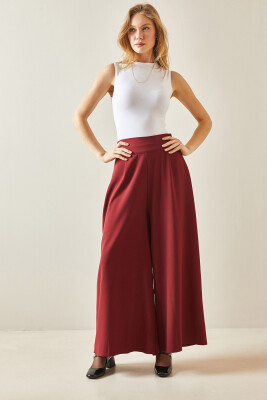 Bordo Pens Dikişli Bol Paça Pantolon 5YXK5-48245-05 - 3