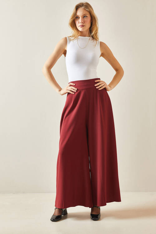 Bordo Pens Dikişli Bol Paça Pantolon 5YXK5-48245-05 - 3