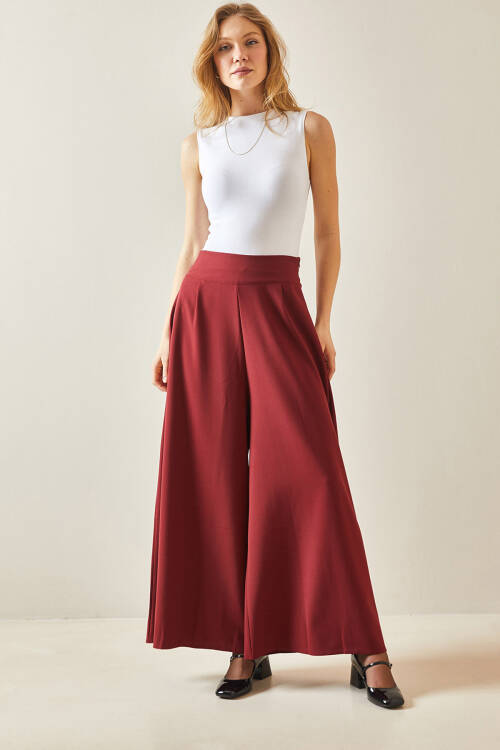 Bordo Pens Dikişli Bol Paça Pantolon 5YXK5-48245-05 - 4