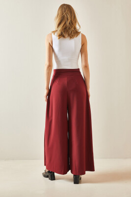 Bordo Pens Dikişli Bol Paça Pantolon 5YXK5-48245-05 - 6