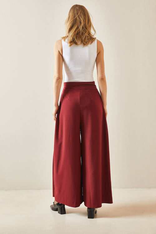 Bordo Pens Dikişli Bol Paça Pantolon 5YXK5-48245-05 - 6