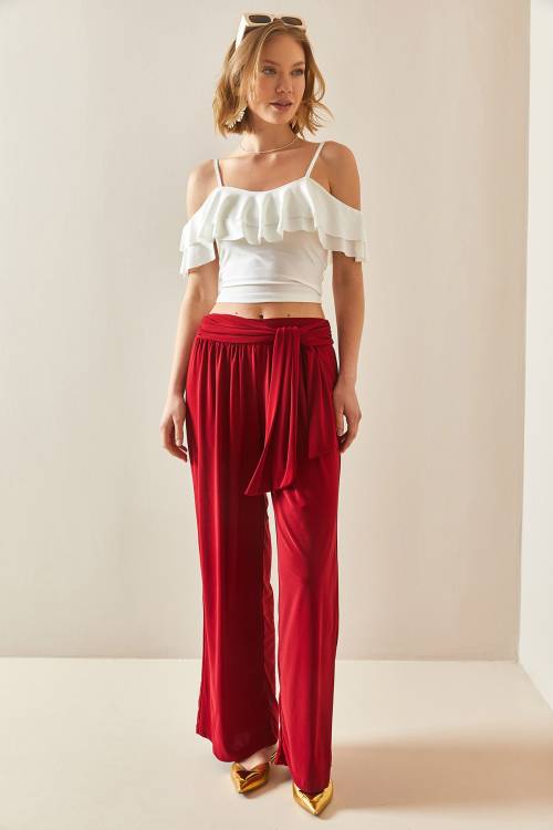 Bordo Salaş Kesim Bol Paça Pantolon 3YXK5-47094-05 - 1