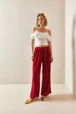Bordo Salaş Kesim Bol Paça Pantolon 3YXK5-47094-05 - 2