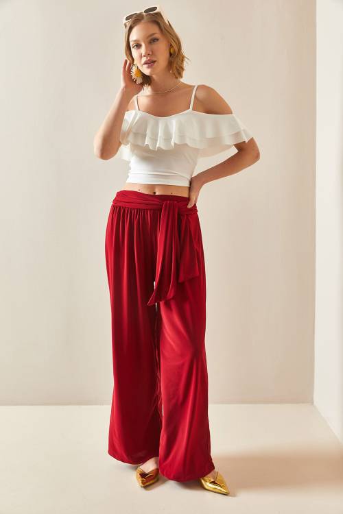 Bordo Salaş Kesim Bol Paça Pantolon 3YXK5-47094-05 - 3