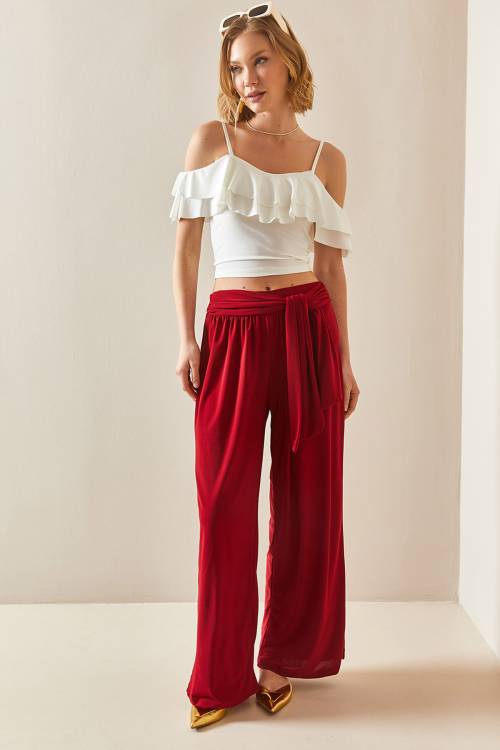 Bordo Salaş Kesim Bol Paça Pantolon 3YXK5-47094-05 - 4
