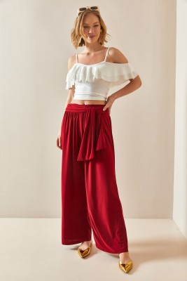 Bordo Salaş Kesim Bol Paça Pantolon 3YXK5-47094-05 - 5