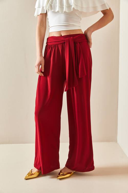 Bordo Salaş Kesim Bol Paça Pantolon 3YXK5-47094-05 - 6