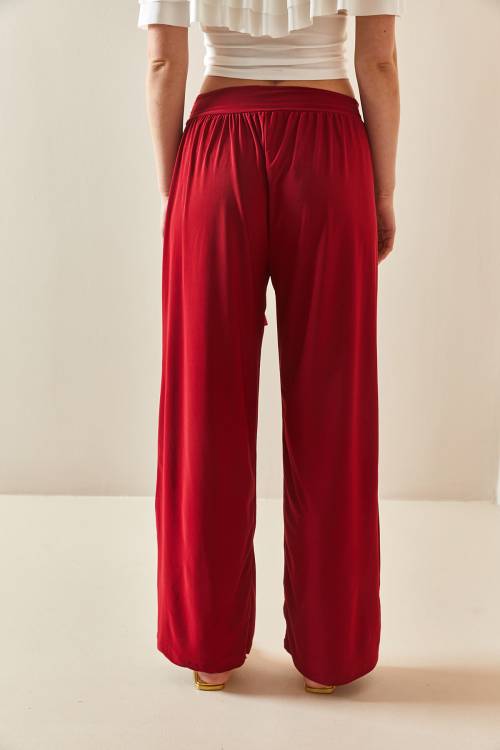 Bordo Salaş Kesim Bol Paça Pantolon 3YXK5-47094-05 - 7