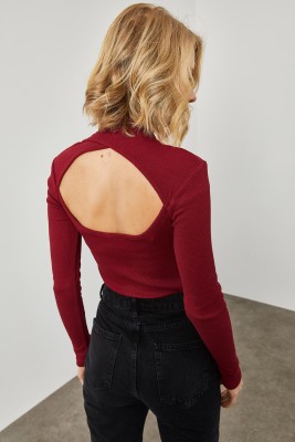 Bordo Sırtı Pencere Detaylı Kaşkorse Bluz 2KXK2-45736-05 