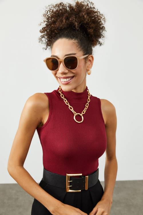 Bordo Yarım Balıkçı Boğaz Bluz 2KXK2-45448-05 - 2