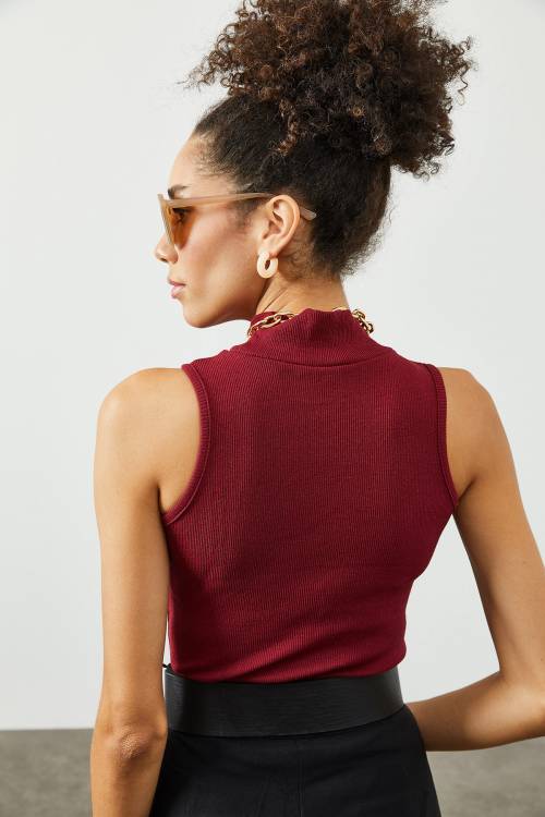 Bordo Yarım Balıkçı Boğaz Bluz 2KXK2-45448-05 - 6
