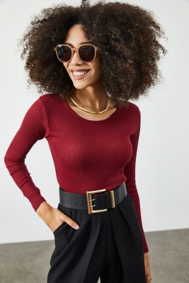 Bordo Yuvarlak Yaka Kaşkorse Bluz 2KXK2-45856-05 - 2