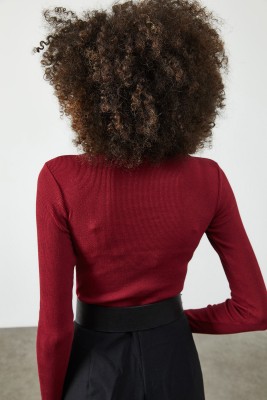 Bordo Yuvarlak Yaka Kaşkorse Bluz 2KXK2-45856-05 - 7