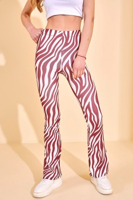 Bordo Zebra Desenli İspanyol Paça Tayt 2KXK5-46028-05 - 3