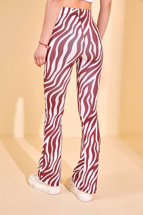 Bordo Zebra Desenli İspanyol Paça Tayt 2KXK5-46028-05 - 6