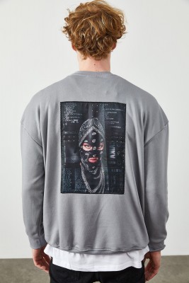Buz Rengi Arkası Baskılı Sweatshirt 2KXE8-45353-62 - 7