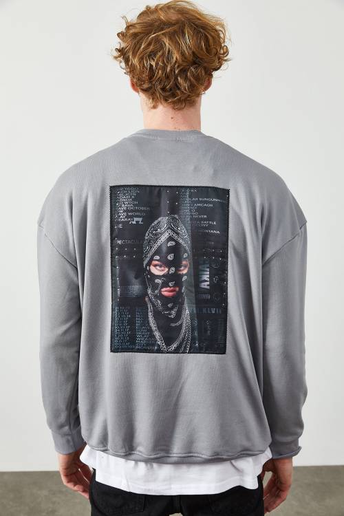 Buz Rengi Arkası Baskılı Sweatshirt 2KXE8-45353-62 - 7