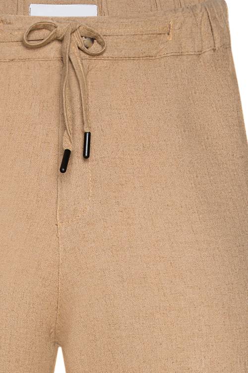 Camel Beli Lastikli Salaş Keten Pantolon 2YXE5-45931-30 - 2