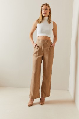 XHAN - Camel Cırtcırtlı Yüksek Bel Palazzo Pantolon 4KXK5-47845-53