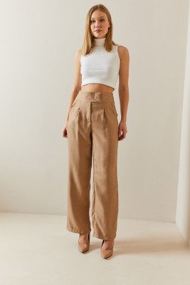 Camel Cırtcırtlı Yüksek Bel Palazzo Pantolon 4KXK5-47845-53 - 3