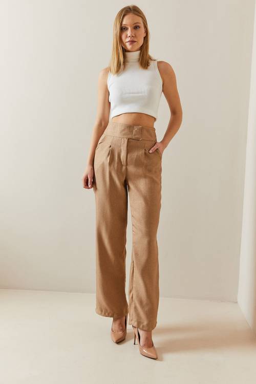 Camel Cırtcırtlı Yüksek Bel Palazzo Pantolon 4KXK5-47845-53 - 6