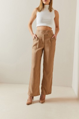 Camel Cırtcırtlı Yüksek Bel Palazzo Pantolon 4KXK5-47845-53 - 1