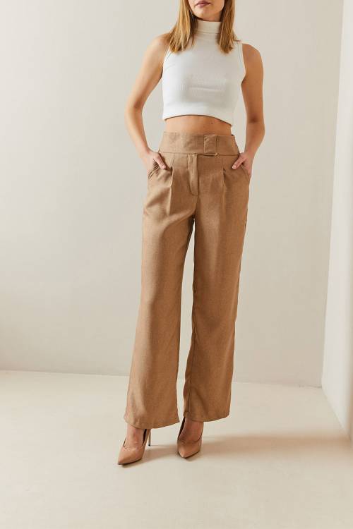 Camel Cırtcırtlı Yüksek Bel Palazzo Pantolon 4KXK5-47845-53 - 1
