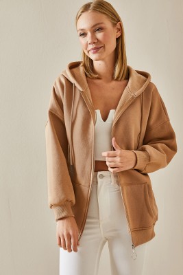 Camel Fermuarlı Kapüşonlü Sweatshirt 4KXK8-47606-53 - 3