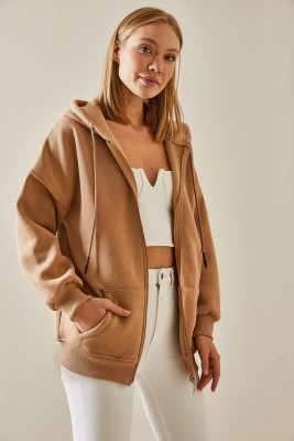 Camel Fermuarlı Kapüşonlü Sweatshirt 4KXK8-47606-53 - 4