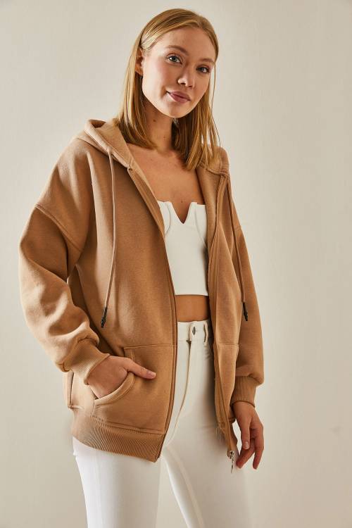 Camel Fermuarlı Kapüşonlü Sweatshirt 4KXK8-47606-53 - 4