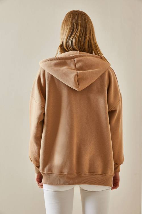 Camel Fermuarlı Kapüşonlü Sweatshirt 4KXK8-47606-53 - 8