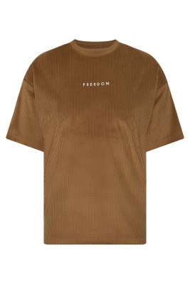 XHAN - Camel Freedom Nakışlı Fitilli Oversize T-Shirt 2YXE2-45986-30