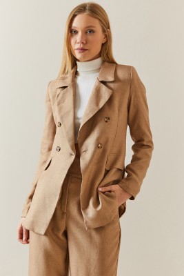 XHAN - Camel Kruvaze Yaka Düğmeli Blazer Ceket 4KXK4-47842-53