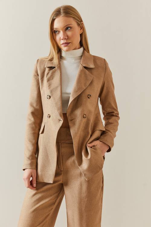 Camel Kruvaze Yaka Düğmeli Blazer Ceket 4KXK4-47842-53 - 3
