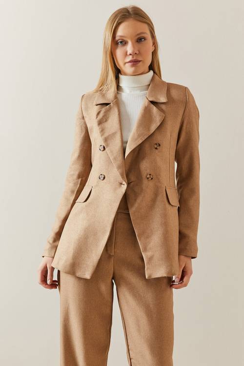 Camel Kruvaze Yaka Düğmeli Blazer Ceket 4KXK4-47842-53 - 4