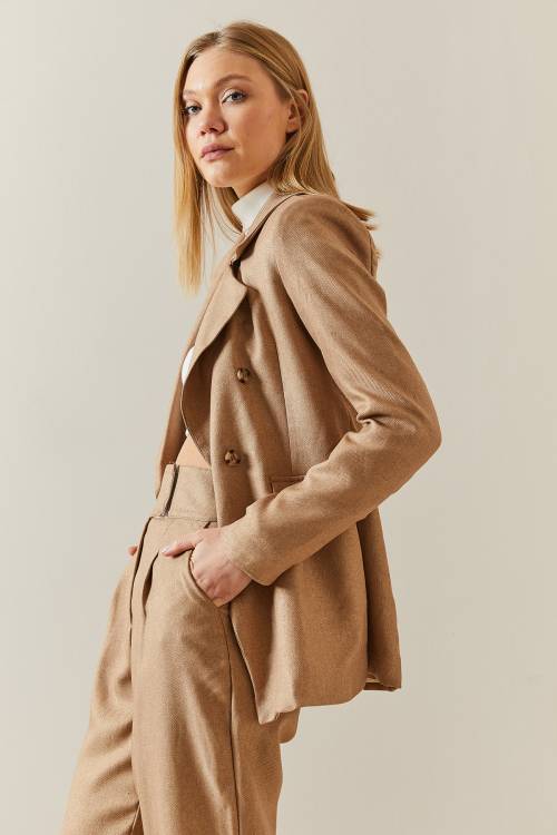Camel Kruvaze Yaka Düğmeli Blazer Ceket 4KXK4-47842-53 - 5