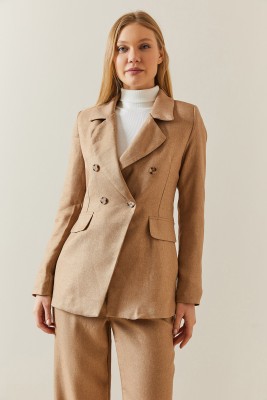 Camel Kruvaze Yaka Düğmeli Blazer Ceket 4KXK4-47842-53 - 6