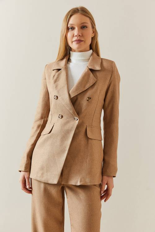 Camel Kruvaze Yaka Düğmeli Blazer Ceket 4KXK4-47842-53 - 6