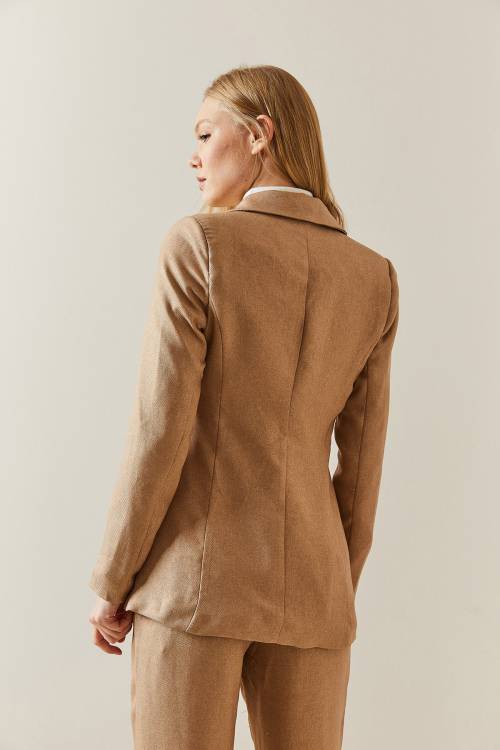 Camel Kruvaze Yaka Düğmeli Blazer Ceket 4KXK4-47842-53 - 7