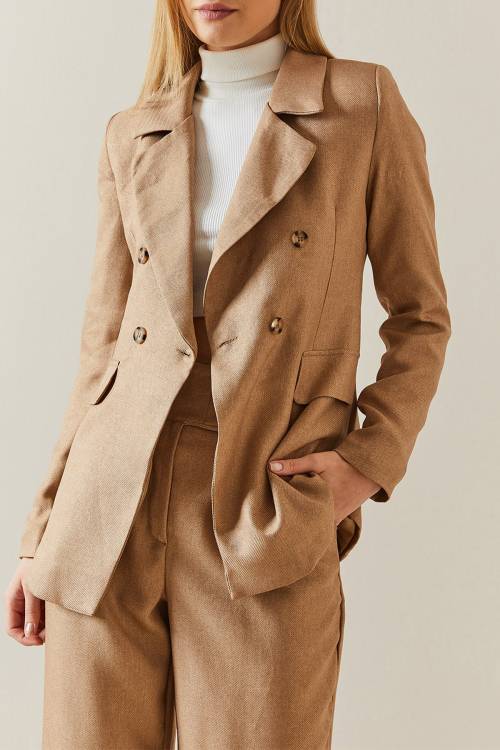Camel Kruvaze Yaka Düğmeli Blazer Ceket 4KXK4-47842-53 - 1