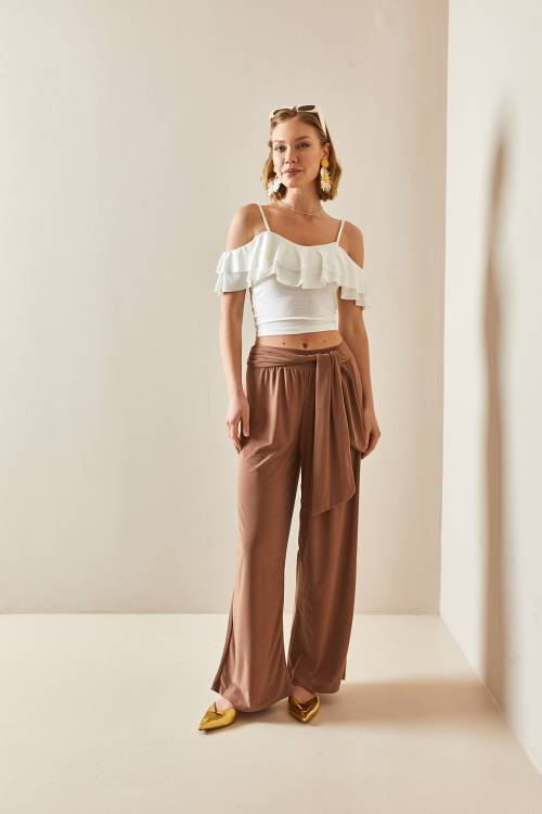 Camel Rengi Salaş Kesim Bol Paça Pantolon 3YXK5-47094-53 - 4