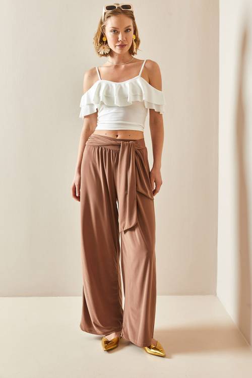 Camel Rengi Salaş Kesim Bol Paça Pantolon 3YXK5-47094-53 - 5
