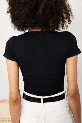 Siyah Çıtçıtlı Fitilli Bluz 1YXK2-45013-02 - 7