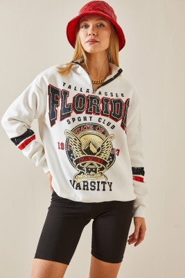 Ekru Baskılı & Fermuarlı Sweatshirt 4KXK8-47769-52 - 3