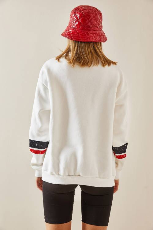 Ekru Baskılı & Fermuarlı Sweatshirt 4KXK8-47769-52 - 6
